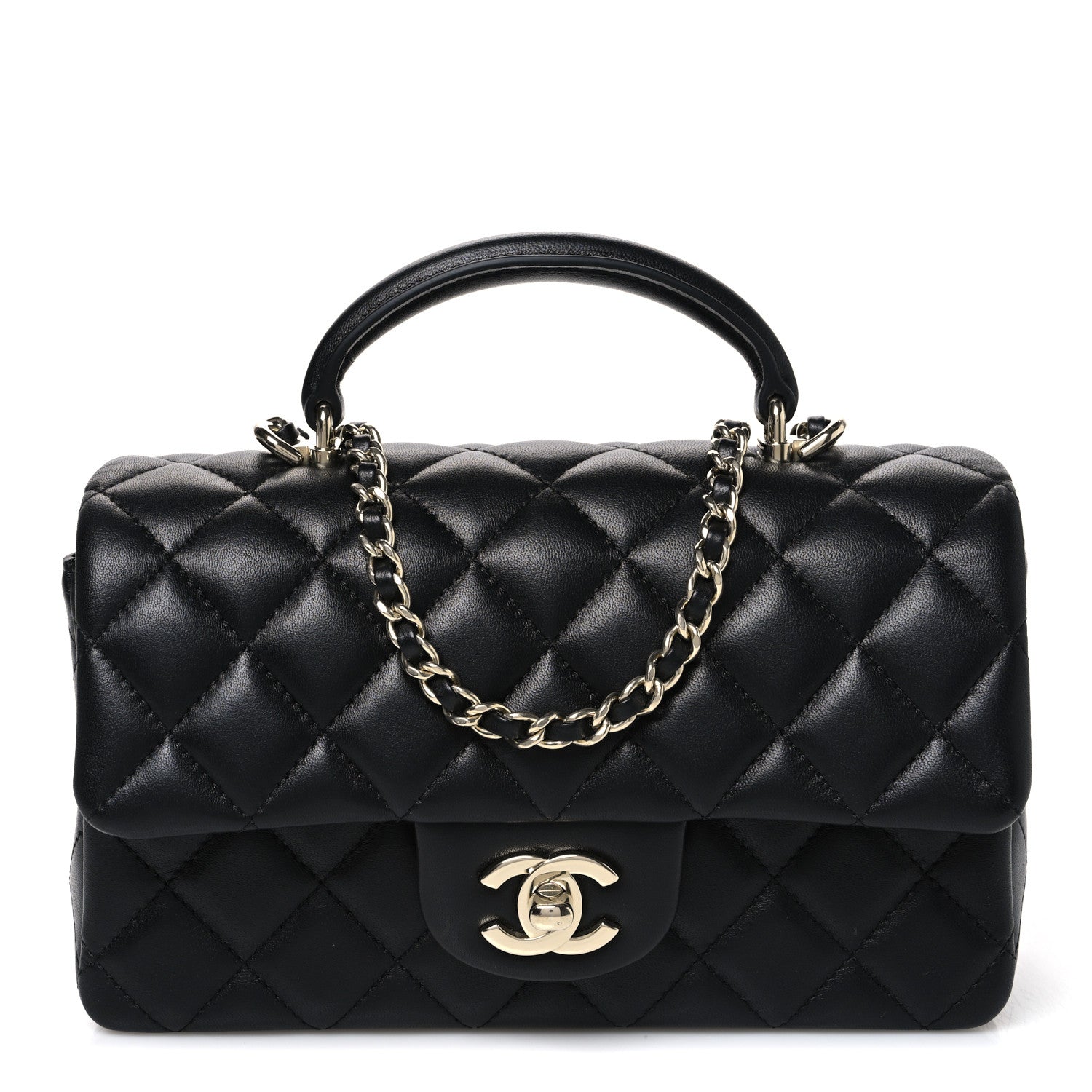 Chanel Lambskin Quilted Mini Top Handle Rectangular Flap Black 1 of 11