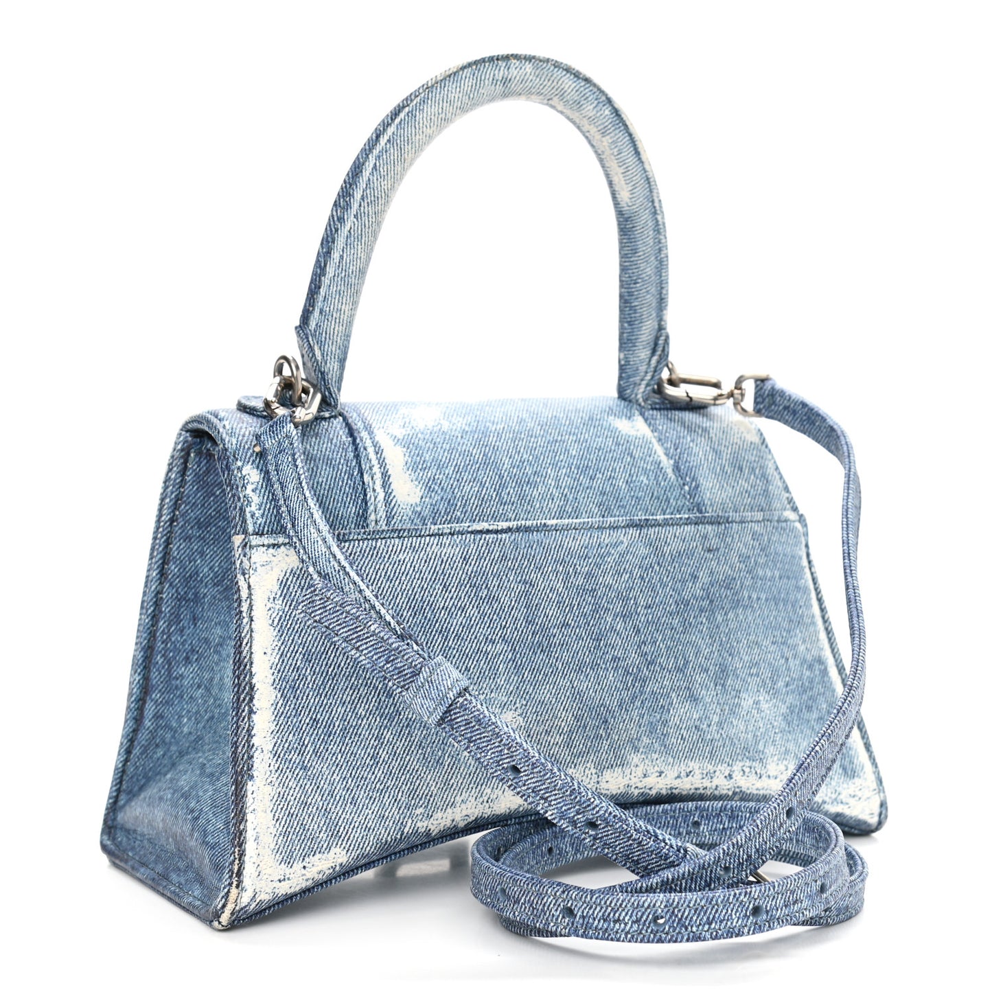 Nappa Denim Printed Small Hourglass Top Handle Bag Denim Blue