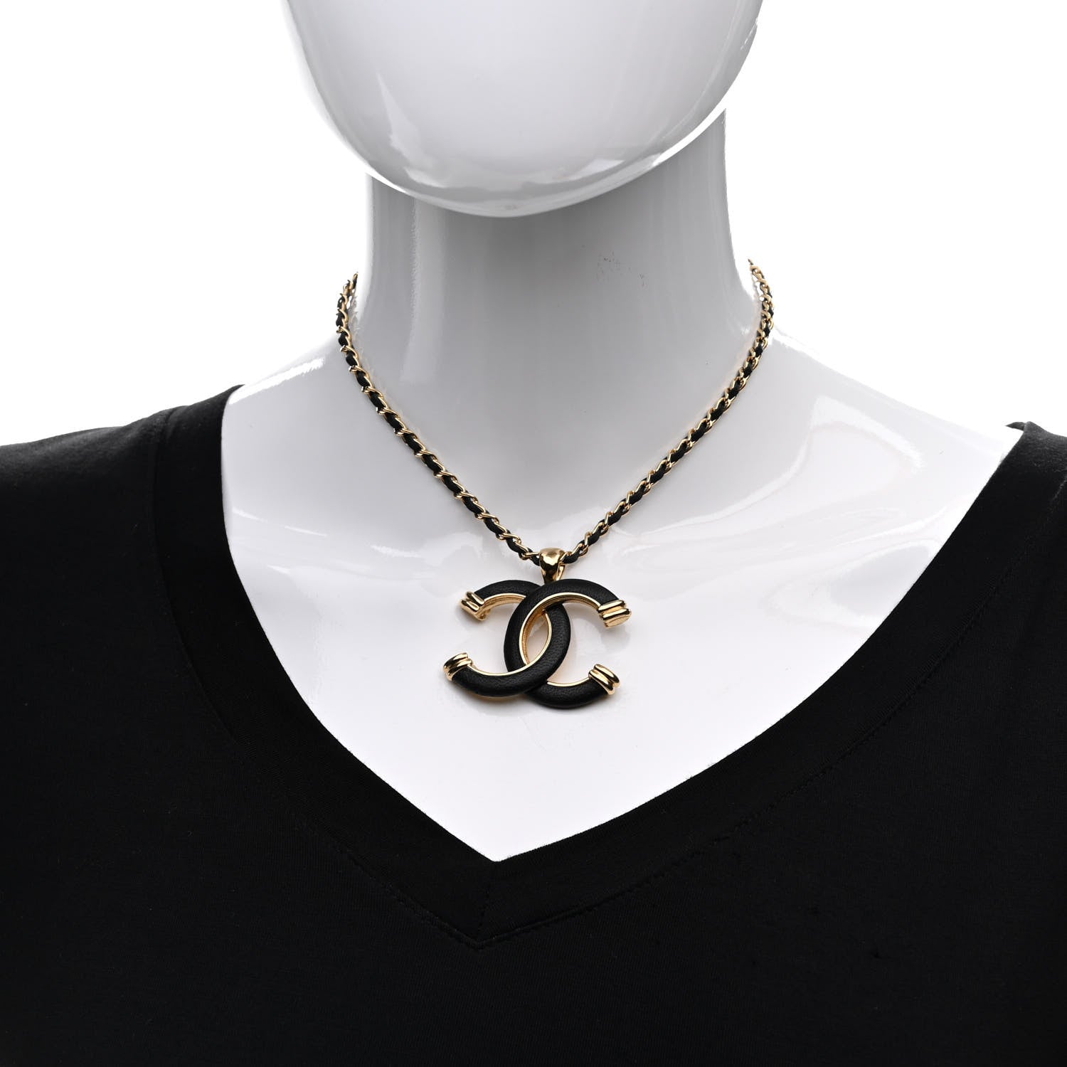 Chanel Metal Lambskin Chain CC Necklace Black Gold 2 of 6