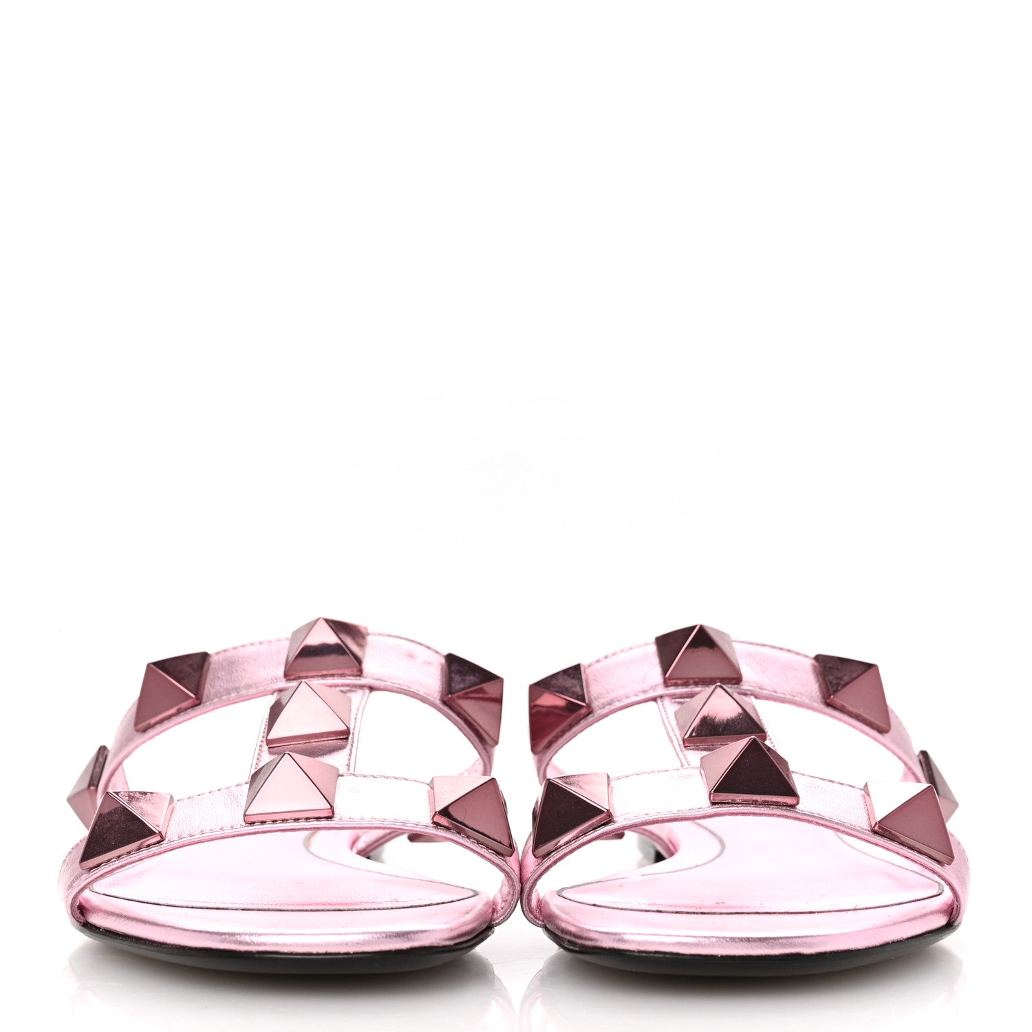 Valentino Garavani Metallic Nappa Roman Stud Flat Slide Sandals 36 Giacinto 3 of 12
