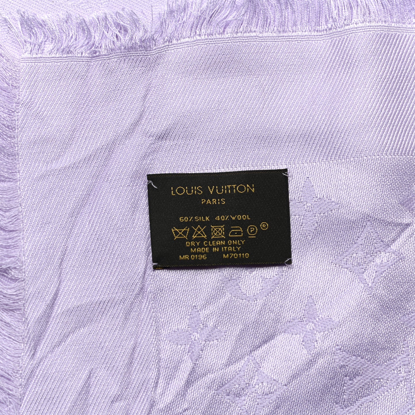 Silk Wool Monogram Shawl Lilac