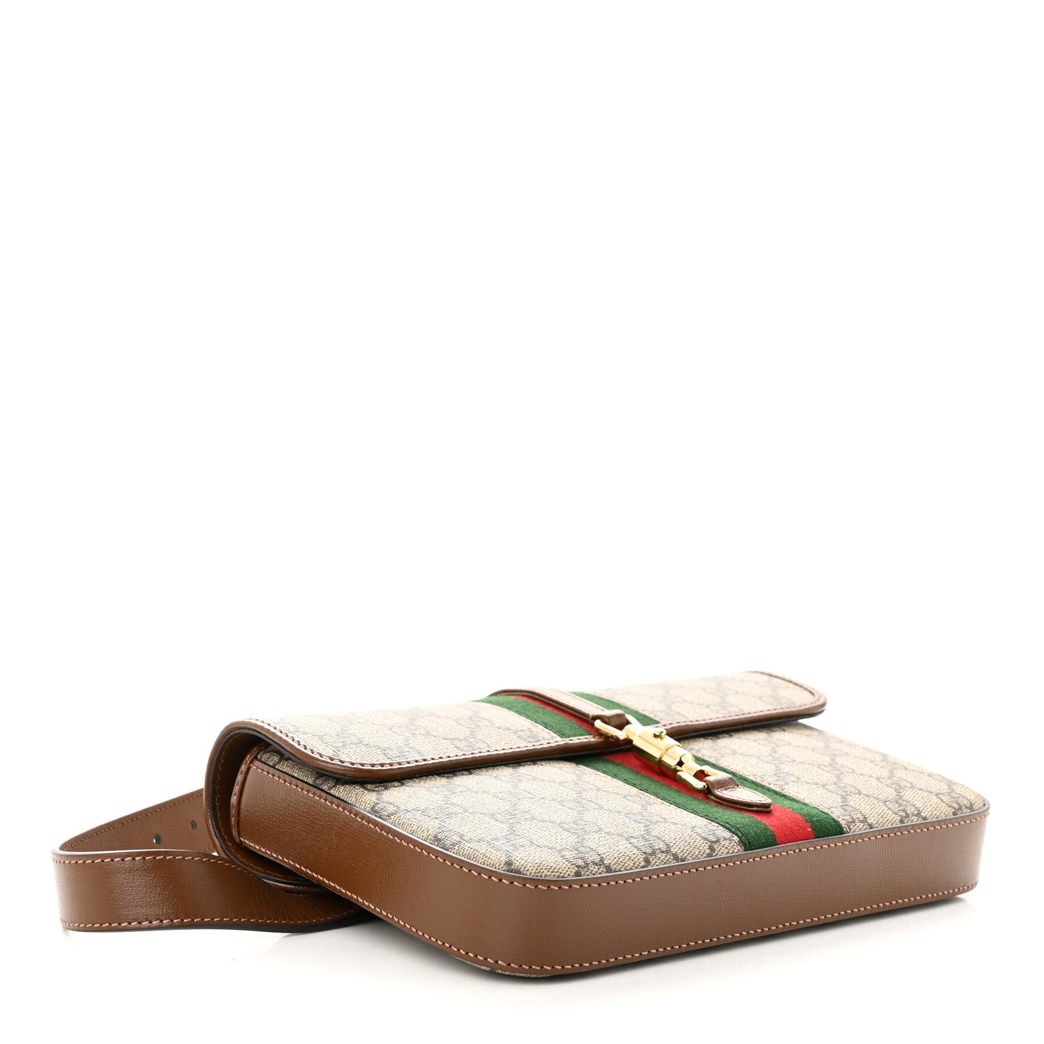 Gucci GG Supreme Monogram Azalea Calfskin Web Jackie 1961 Belt Bag 90 36 Beige Ebony Brown Sugar 4 of 11