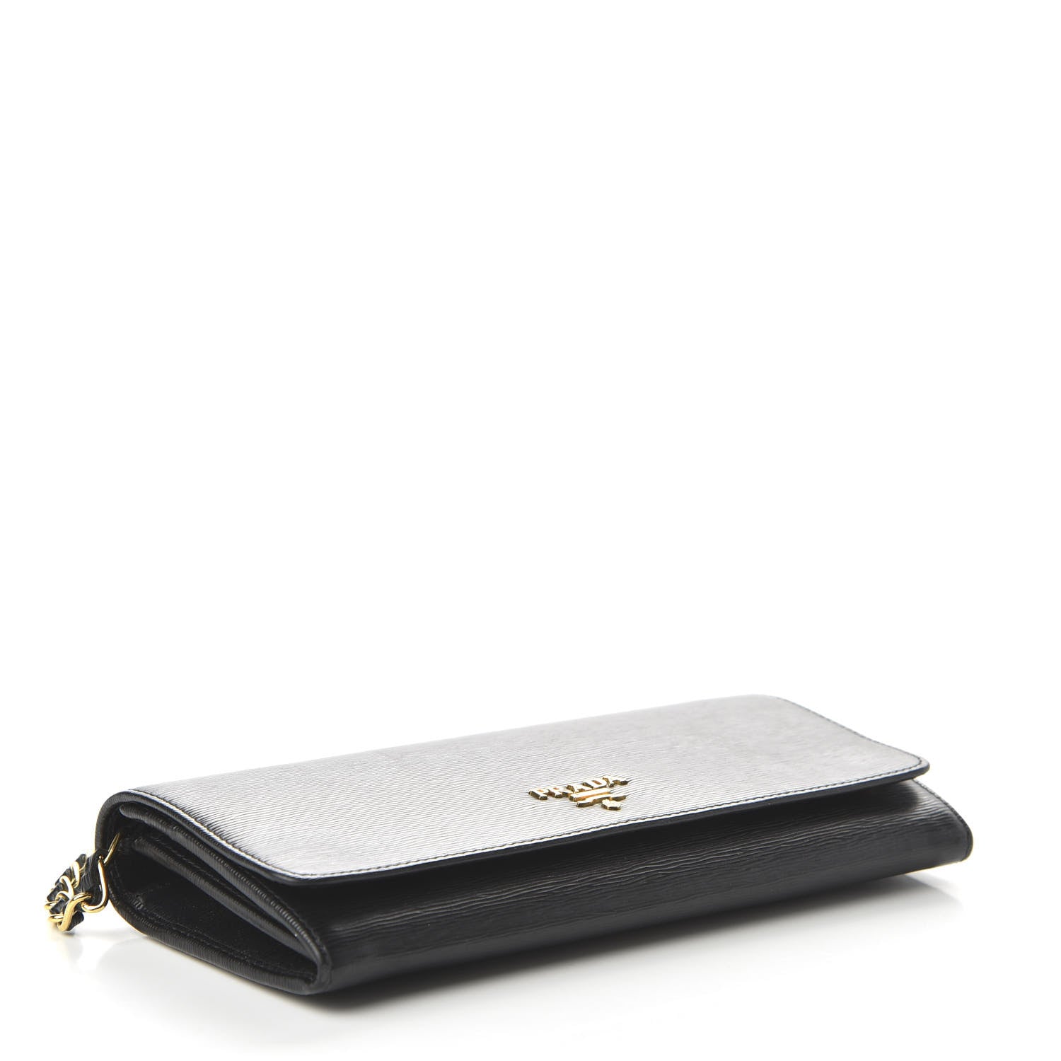 Prada Vitello Move Metal Oro Chain Wallet Black 4 of 9
