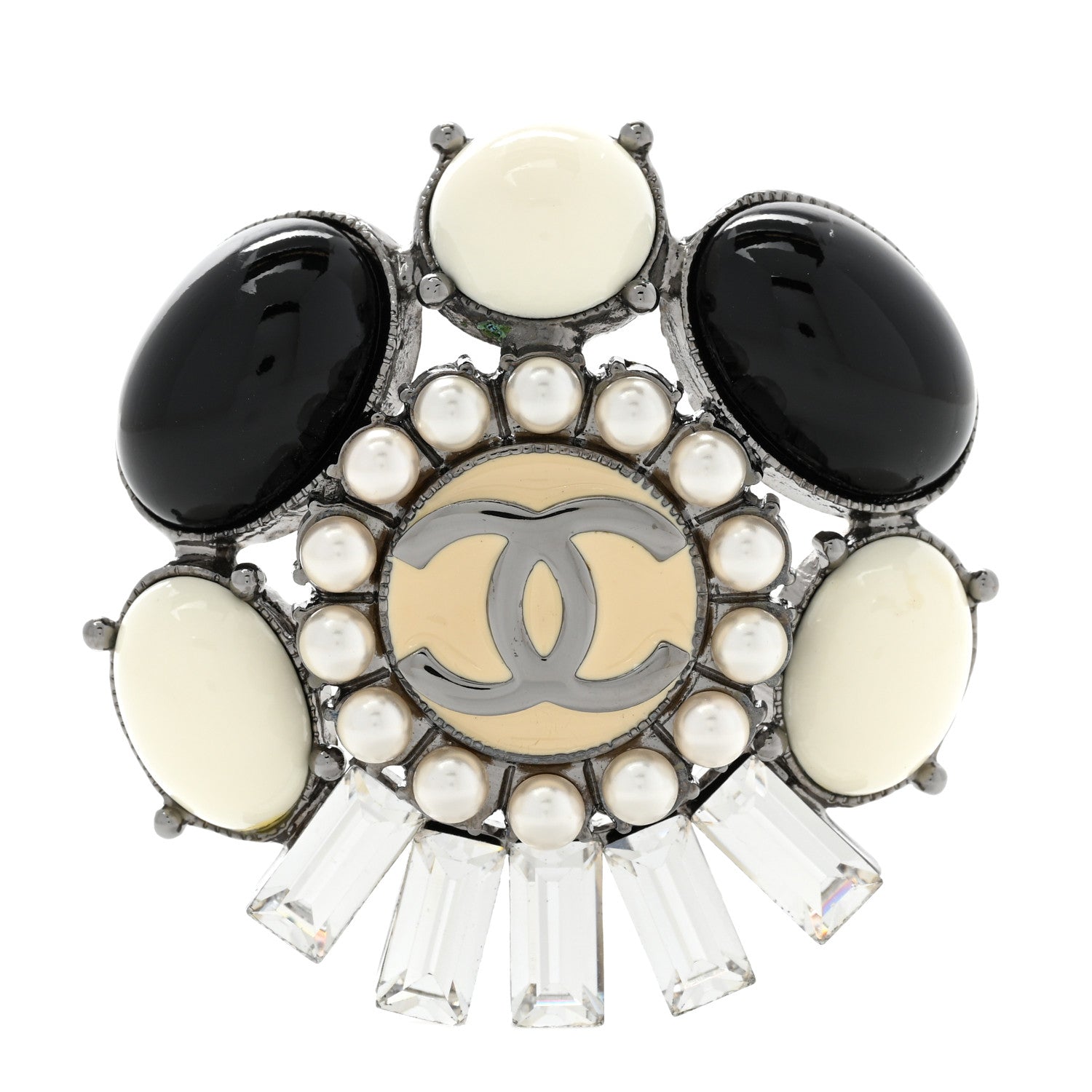 Chanel Gripoix Pearl CC Brooch Black White 1 of 7