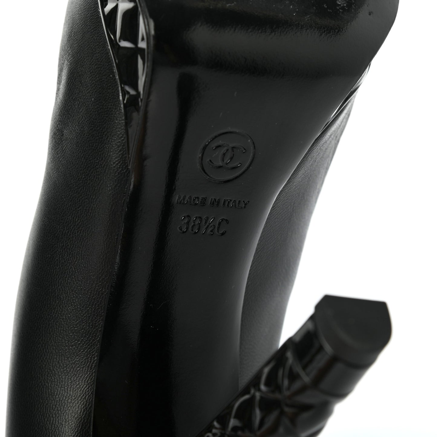 Lambskin Patent CC Cap Toe Platform Quilted Pumps 38.5 Black