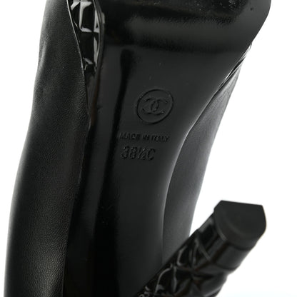 Chanel Lambskin Patent CC Cap Toe Platform Quilted Pumps 38.5 Black 7 of 9