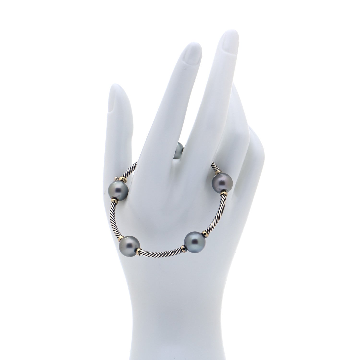 David Yurman Sterling Silver 18K Yellow Gold Pearl Mustique Station Bracelet 2 of 6