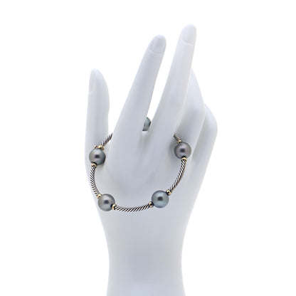 David Yurman Sterling Silver 18K Yellow Gold Pearl Mustique Station Bracelet 2 of 6