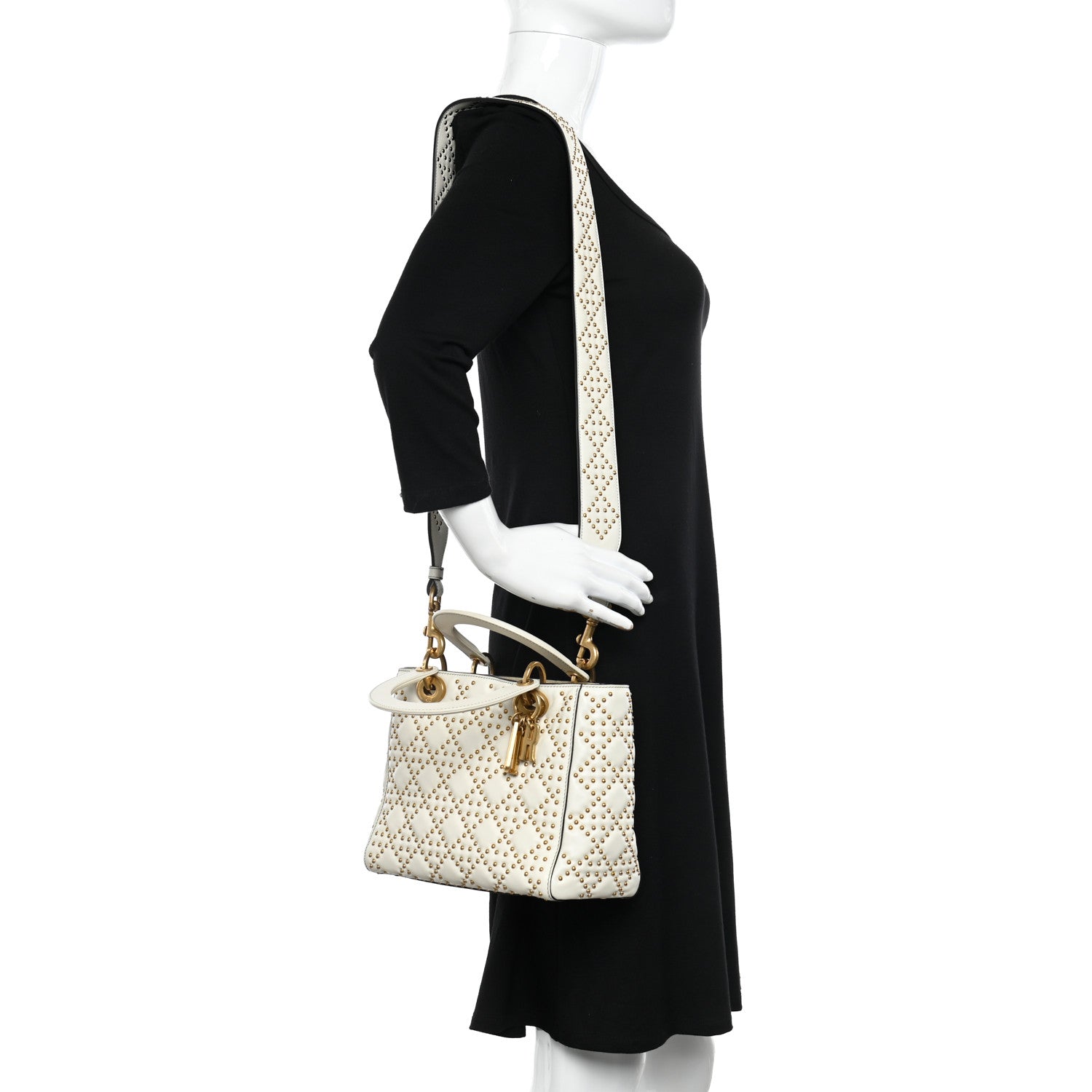 Christian Dior Calfskin Cannage Studded Supple Lady Dior White 2 of 10