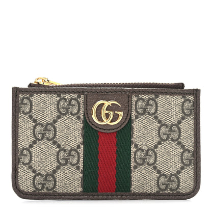 Gucci GG Supreme Monogram Web Ophidia Zip Card Case Brown 1 of 9