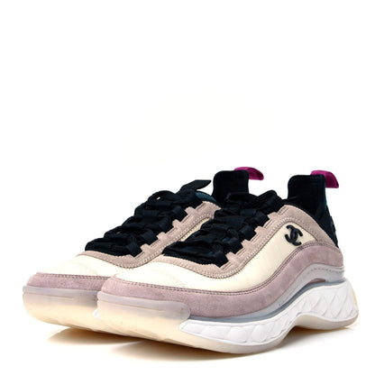 Chanel Suede Calfskin Nylon Grosgrain CC Sneakers 36 Beige Pink 3 of 10