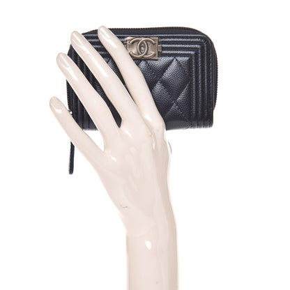 Chanel Metallic Caviar Quilted Boy Zip Around Coin Purse Wallet Navy 2 of 7