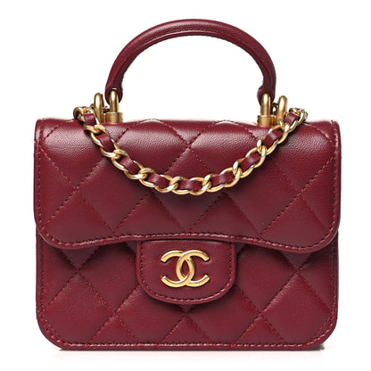 Chanel Lambskin Quilted Top Handle Flap Coin Purse With Chain Burgundy 1 of 11