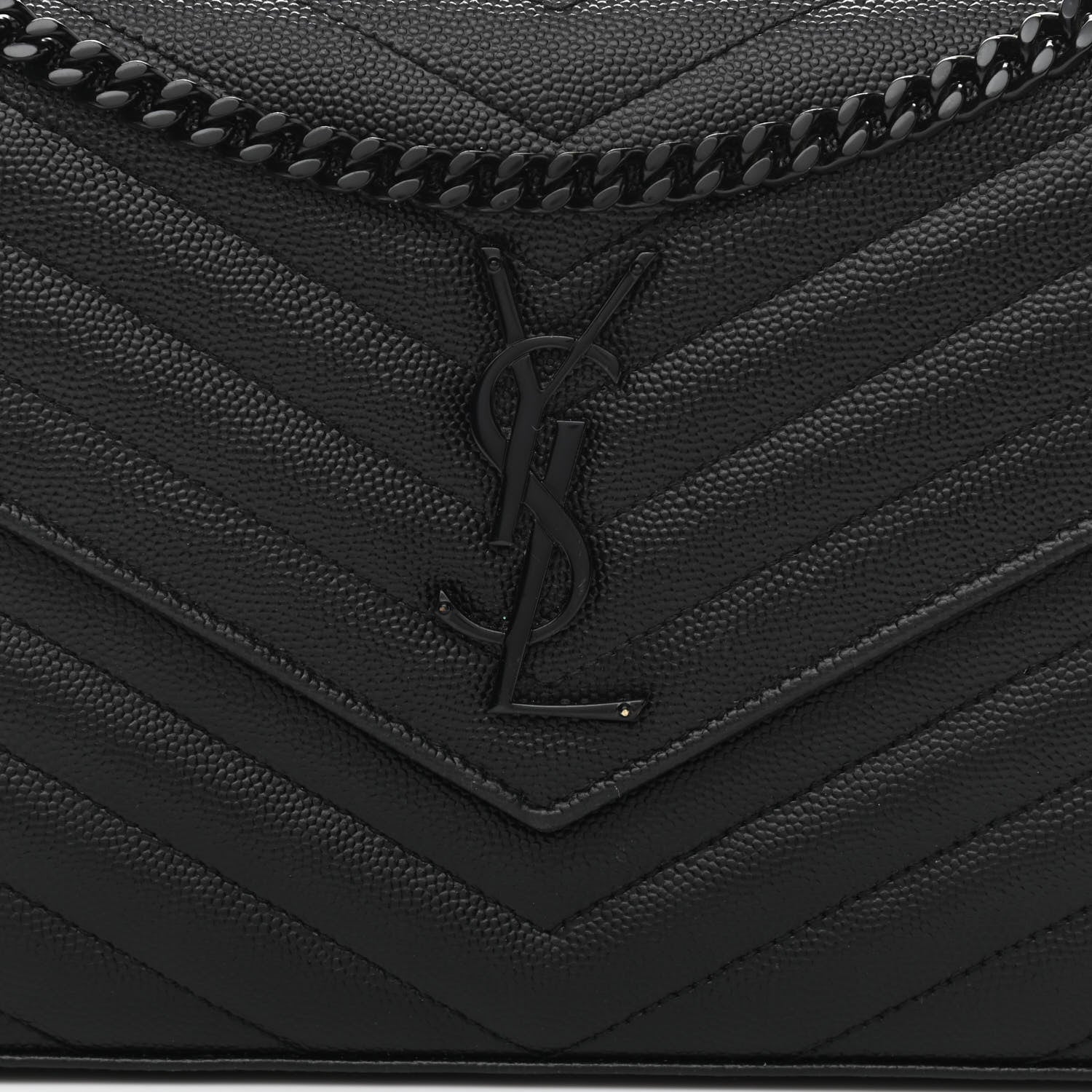 Saint Laurent Grain De Poudre Matelasse Chevron Monogram Chain Wallet Black 7 of 9