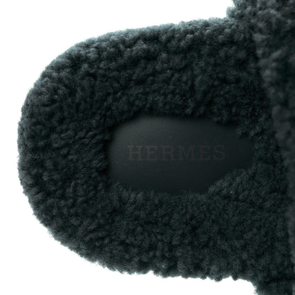 Hermes Woolskin Womens Chypre Sandals 36.5 Vert Anglais 7 of 8