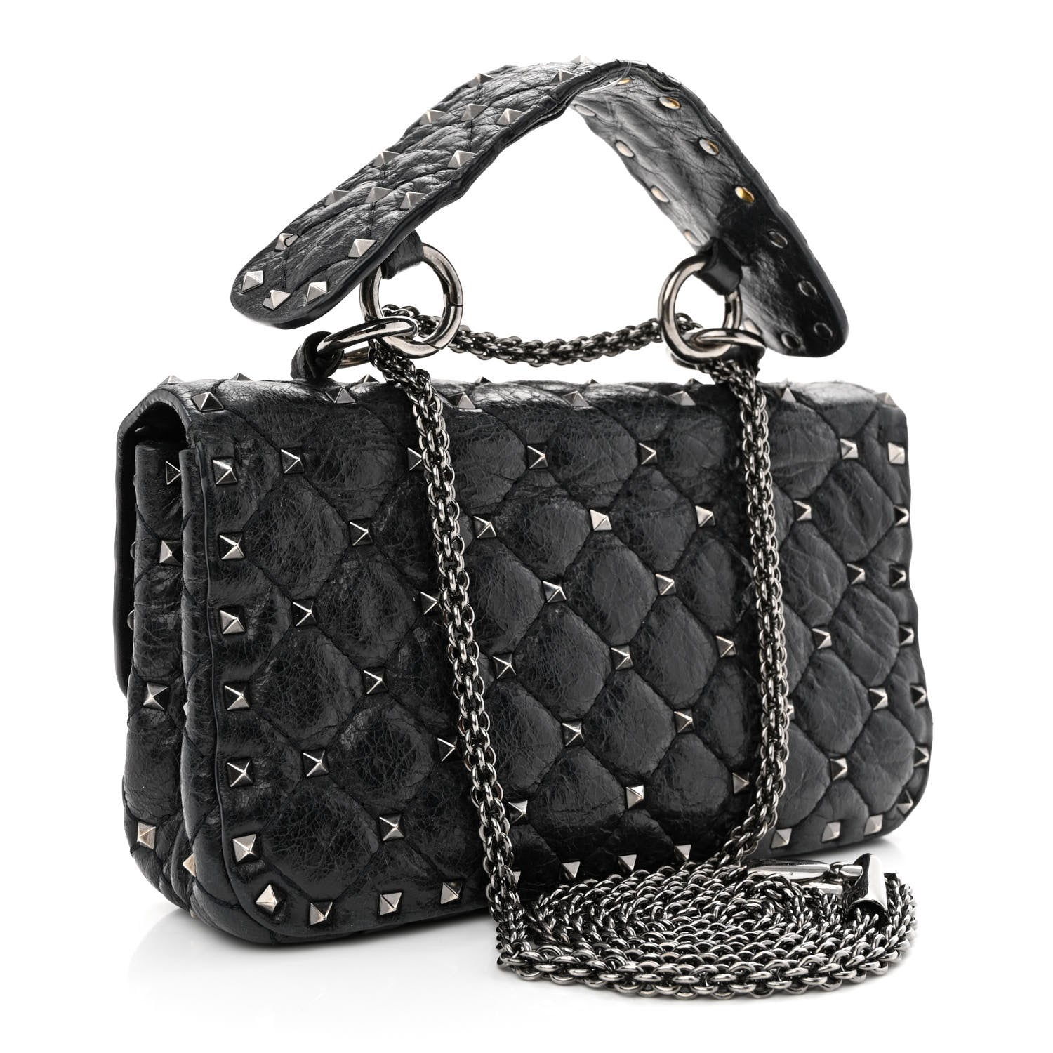 Valentino Garavani Craquele Nappa Small Rockstud Spike Shoulder Bag Black 3 of 11