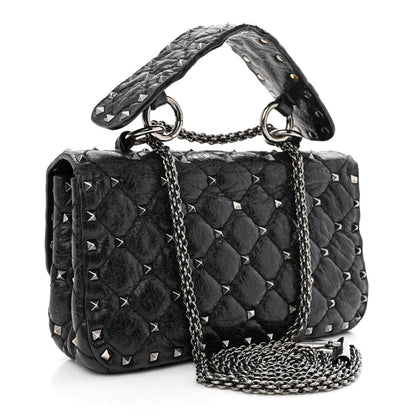 Valentino Garavani Craquele Nappa Small Rockstud Spike Shoulder Bag Black 3 of 11