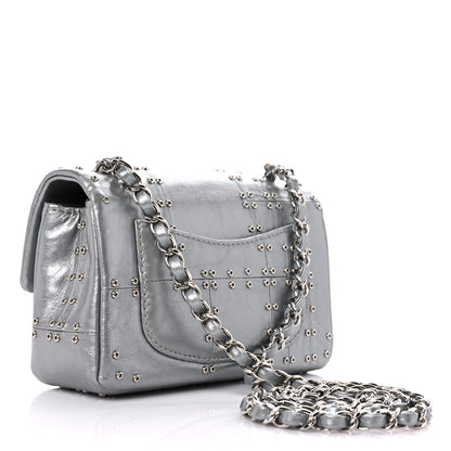 Chanel Glazed Calfskin Grommet Embellished Mini Airline Rectangular Flap Silver 3 of 13