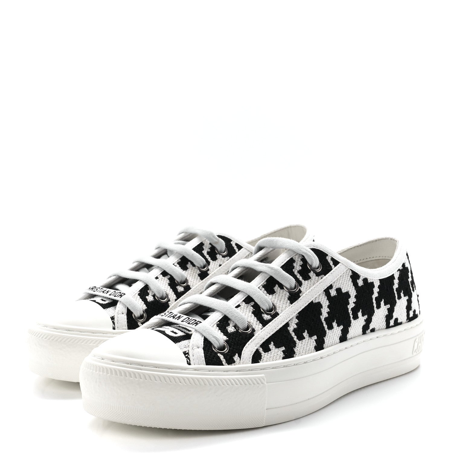 Christian Dior Canvas Macro Houndstooth Embroidered Womens Walk'N'Dior Low Top Sneakers 36 White Black 3 of 9