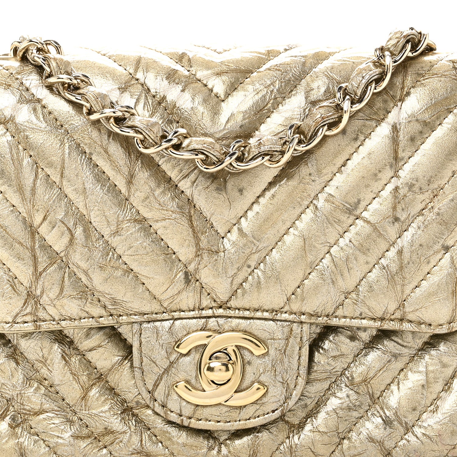 【Rana＊ 】　CHANEL シャネル 01450 キルティング Chanel Patent Metallic Crumpled Calfskin Chevron Quilted Mini