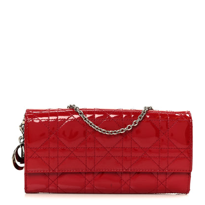 Christian Dior Patent Cannage Lady Dior Rendezvous Wallet On Chain Red 1 of 10