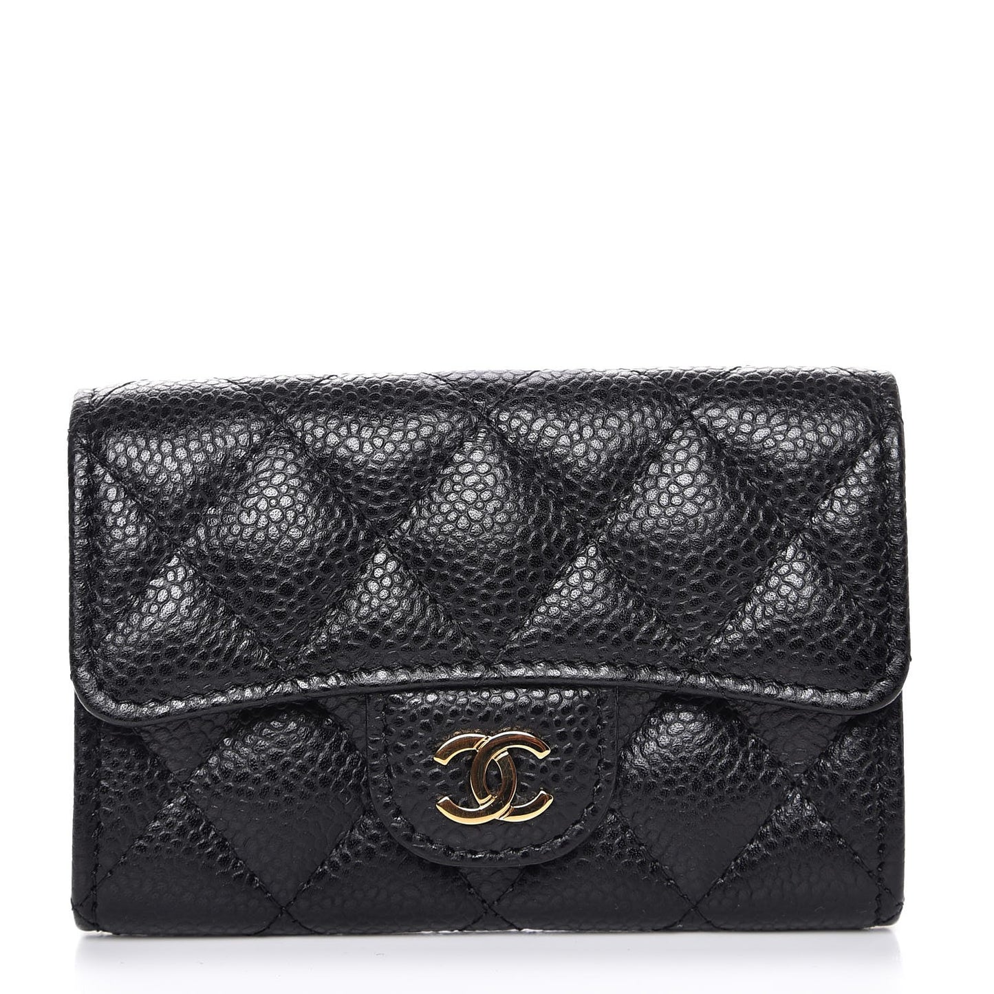 Caviar Quilted Flap Card Holder Black