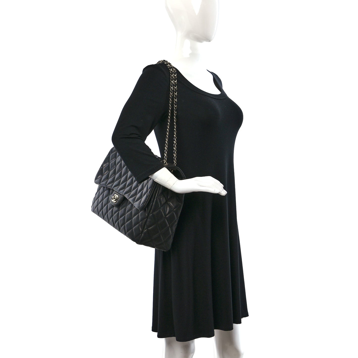 Caviar Quilted XXL Travel Flap Bag Black