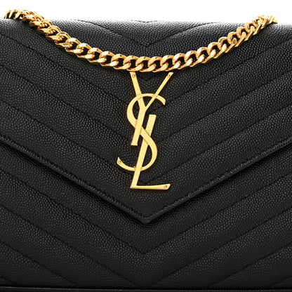 Saint Laurent Grain De Poudre Matelasse Chevron Monogram Chain Wallet Black 7 of 9