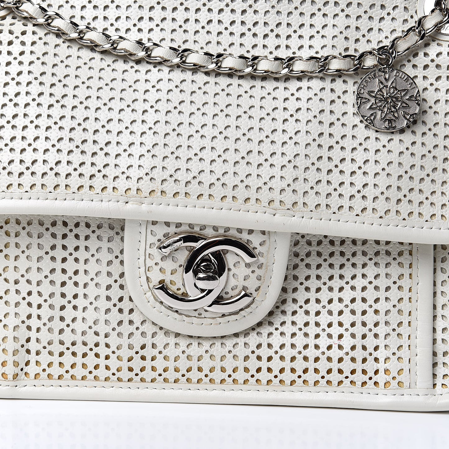 Perforated Calfskin Small Up In The Air Flap Ivory