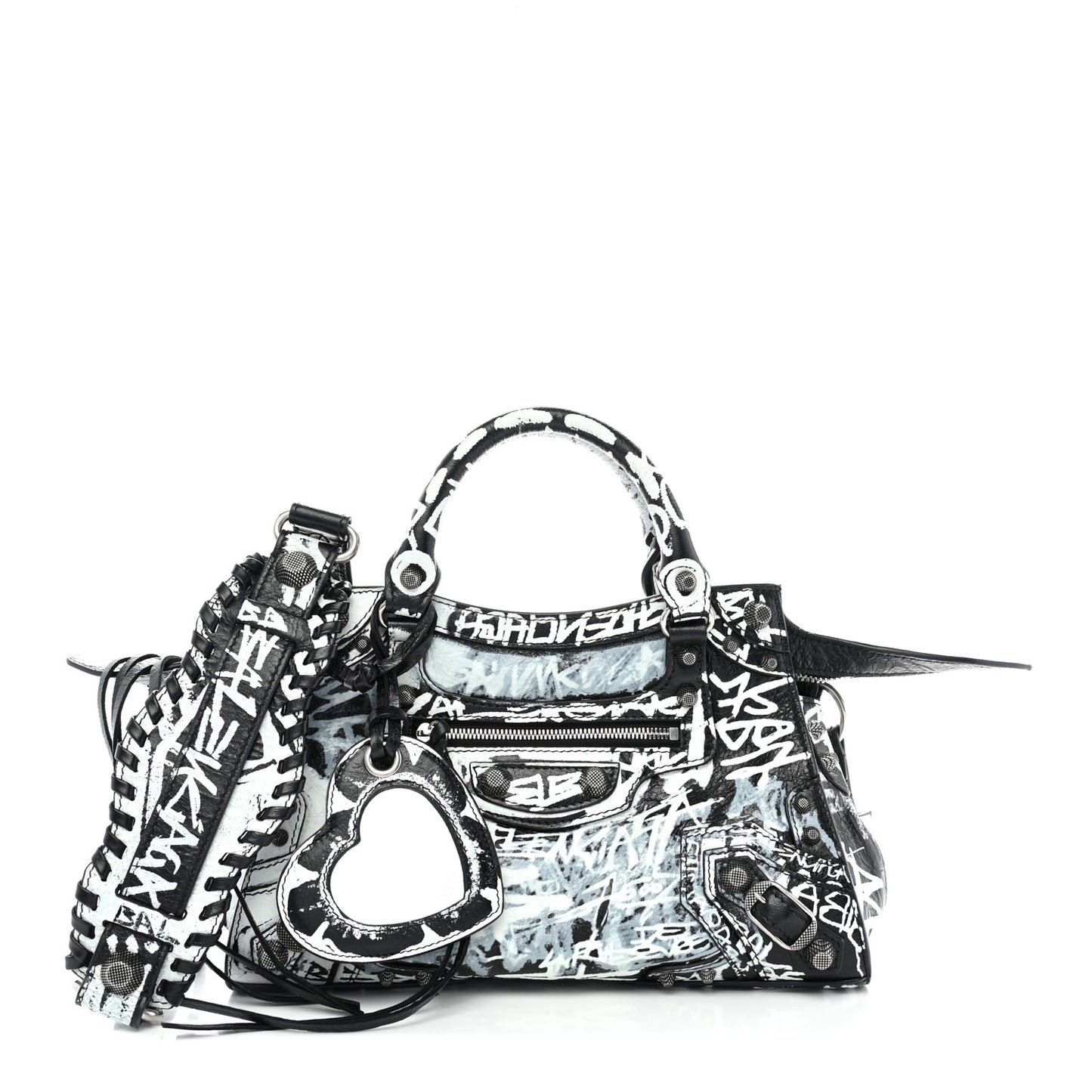 Agneau Arena Graffiti Neo Cagole City Handbag XS Black White