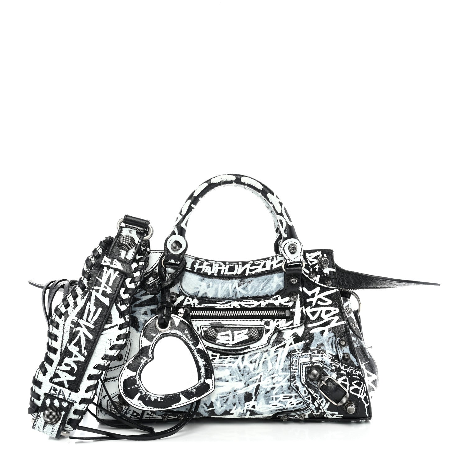 Balenciaga Agneau Arena Graffiti Neo Cagole City Handbag XS Black White 3 of 12