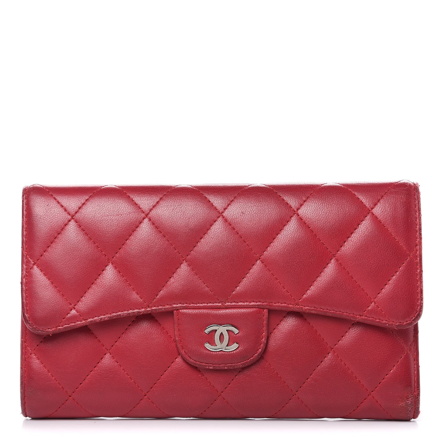Lambskin Quilted Large Flap Wallet Dark Pink