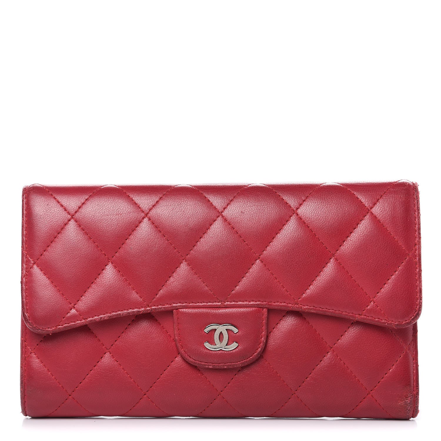 Chanel Lambskin Quilted Large Flap Wallet Dark Pink 1 of 17