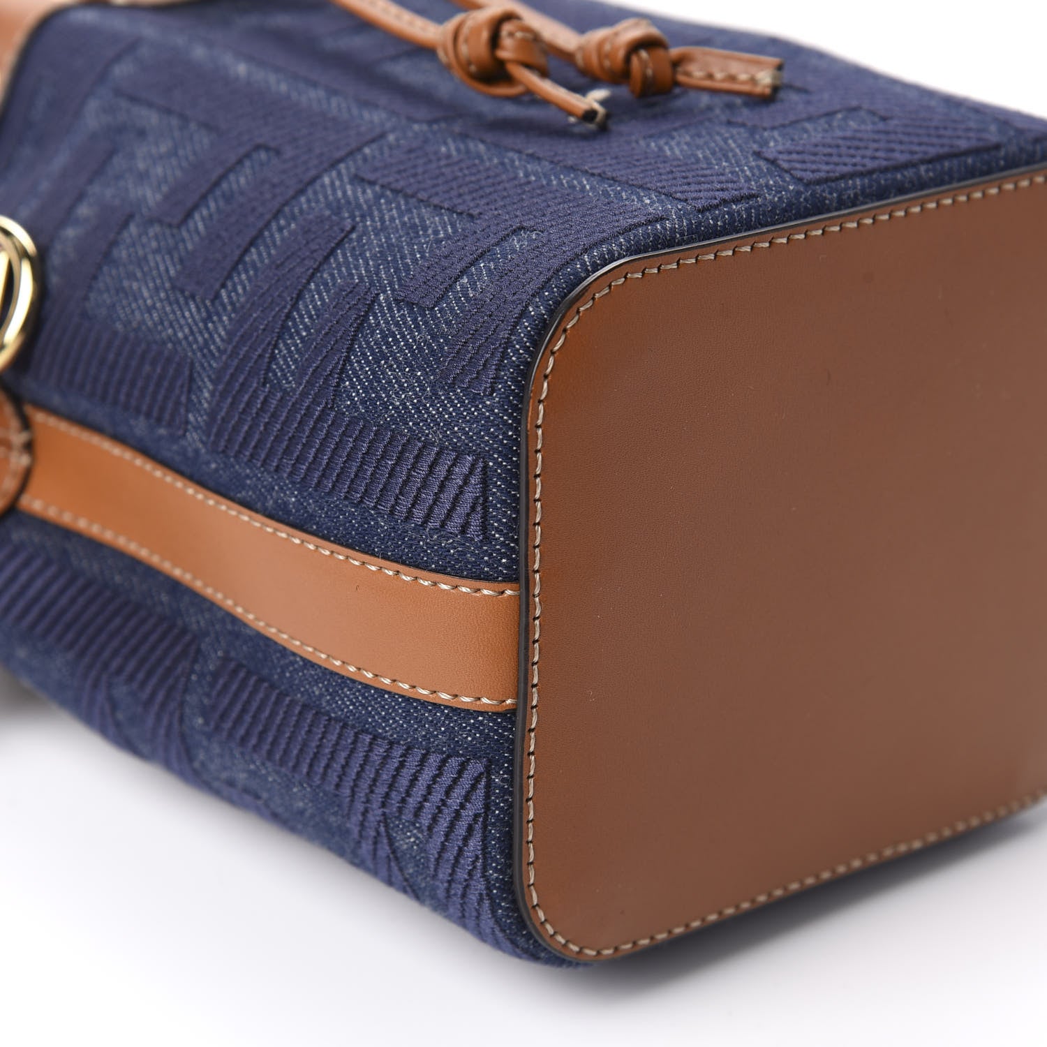 Fendi Denim Vitello King F is Fendi FF Embroidered Mini Mon Tresor Bucket Bag Blue Cuoio 7 of 11