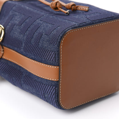 Fendi Denim Vitello King F is Fendi FF Embroidered Mini Mon Tresor Bucket Bag Blue Cuoio 7 of 11