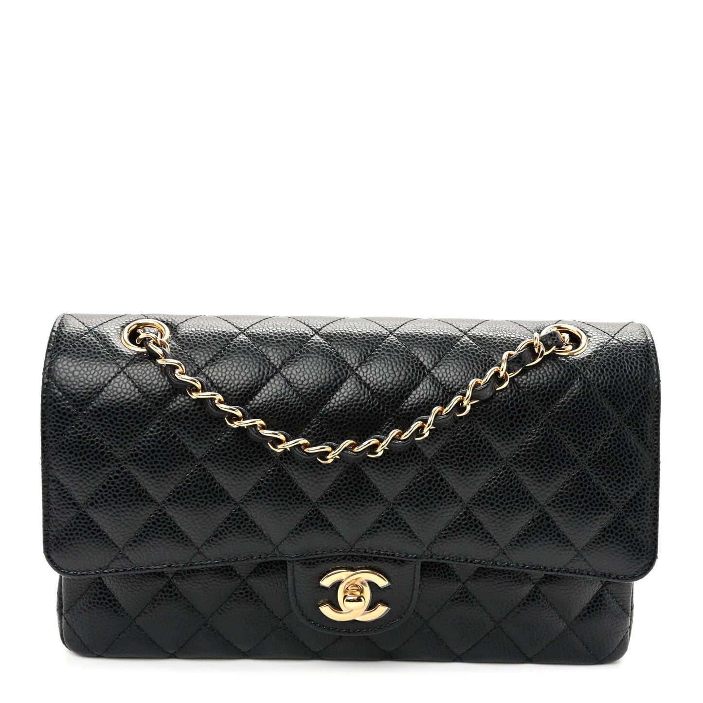 Caviar Quilted Medium Double Flap Black