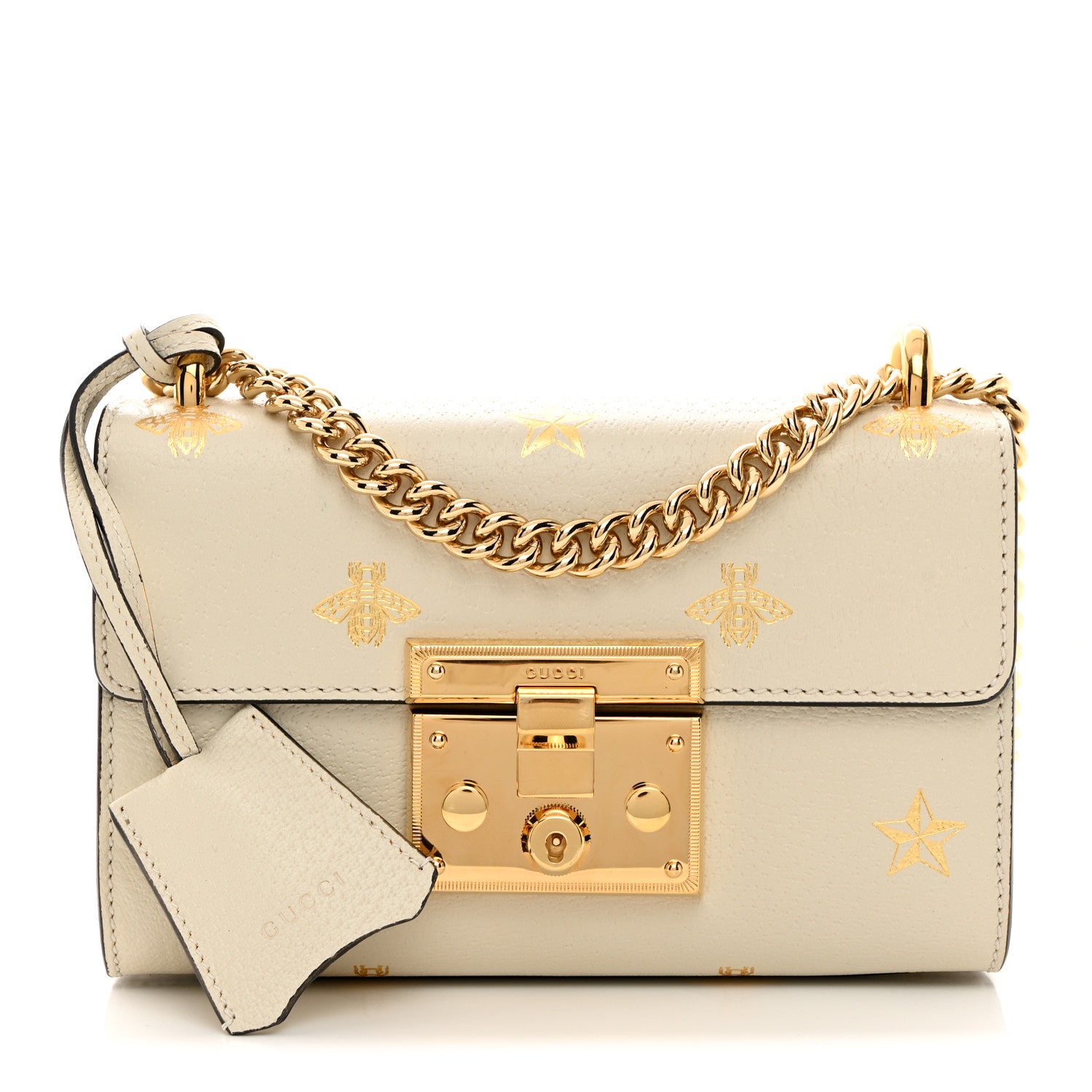 Gucci Grained Calfskin Bee Star Small Padlock Shoulder Bag White 1 of 10