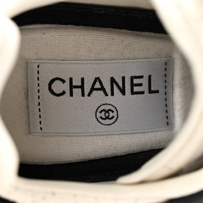 Chanel Nylon Suede Kidskin Calfskin Logo Sneakers 37 Black White 6 of 11