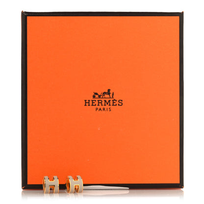 Hermes Gold Lacquered Mini Pop H Earrings Marron Glace 5 of 5