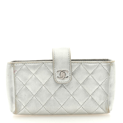 Chanel Metallic Lambskin Quilted Mini Phone Holder Clutch Silver 1 of 8