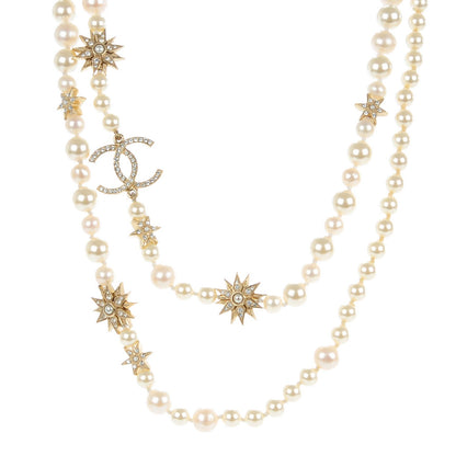 Chanel Pearl Crystal CC Star Long Necklace Gold 1 of 3