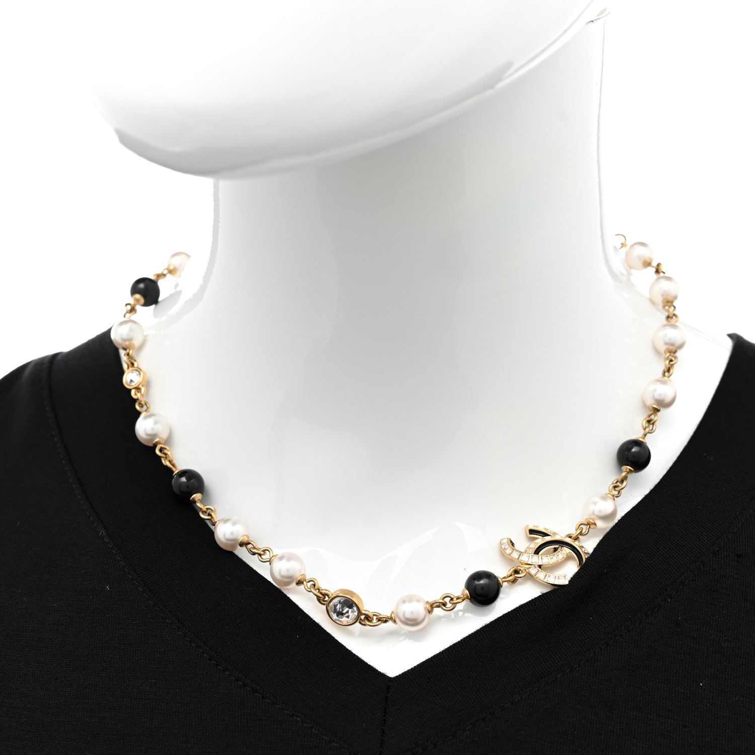 Chanel Pearl Baguette Crystal Enamel CC Short Necklace Gold Black 2 of 7