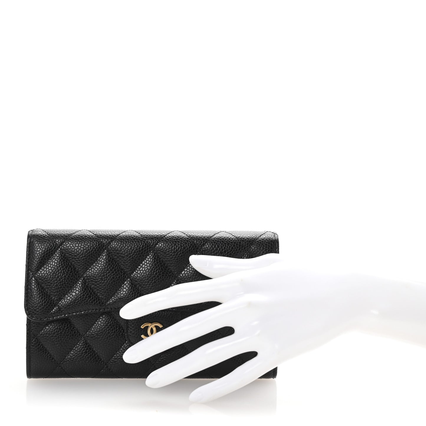 Caviar Quilted Large Flap Wallet Black