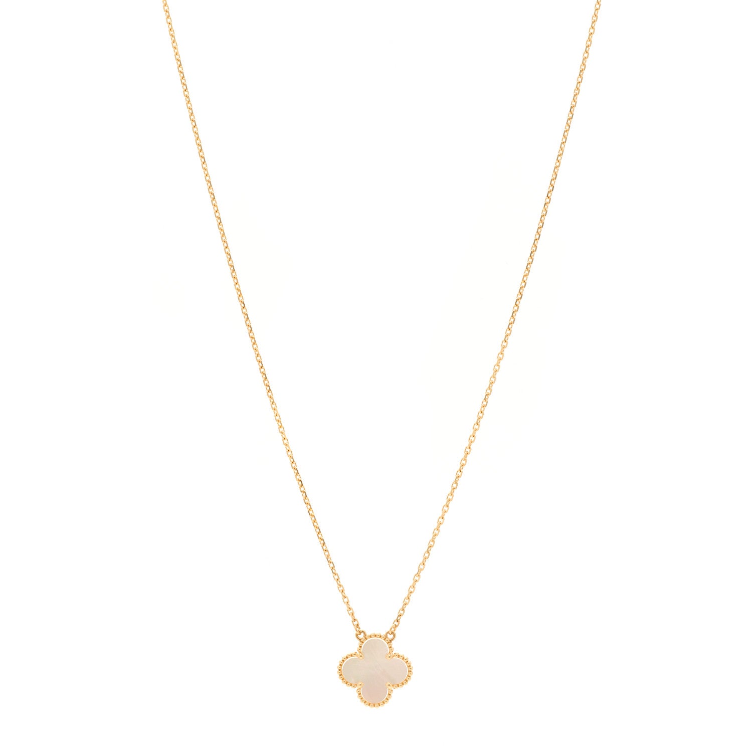 Van Cleef & Arpels 18K Yellow Gold Mother of Pearl Vintage Alhambra Pendant Necklace 1 of 5