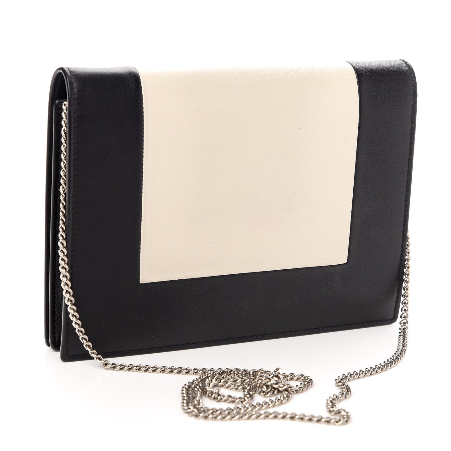 Smooth Lambskin Frame Evening Chain Clutch Black White