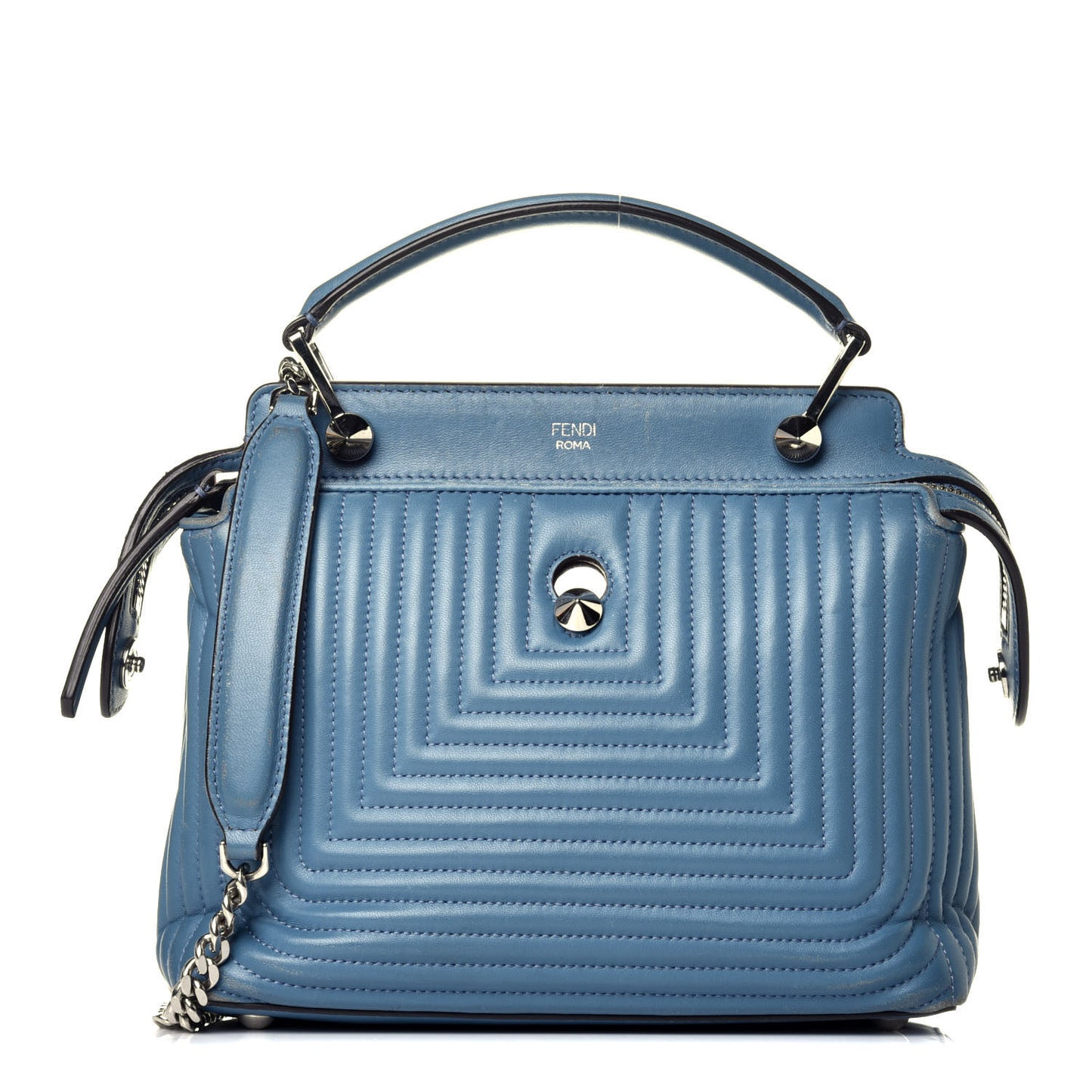 Shiny Nappa Trapuntata Small DotCom Click Top Handle Chain Satchel Blue