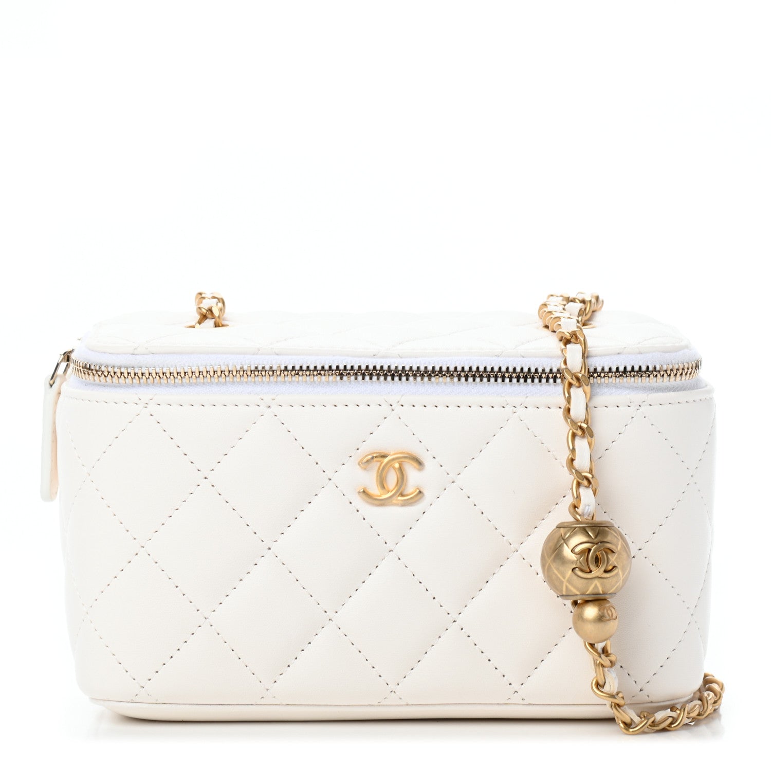 Chanel Lambskin Quilted Pearl Crush Small Vanity Case With Chain White 1 of 9