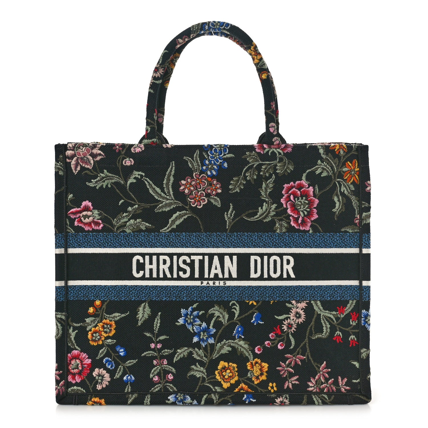 Christian Dior Canvas Embroidered Large Book Tote Black Multicolor 1 of 9