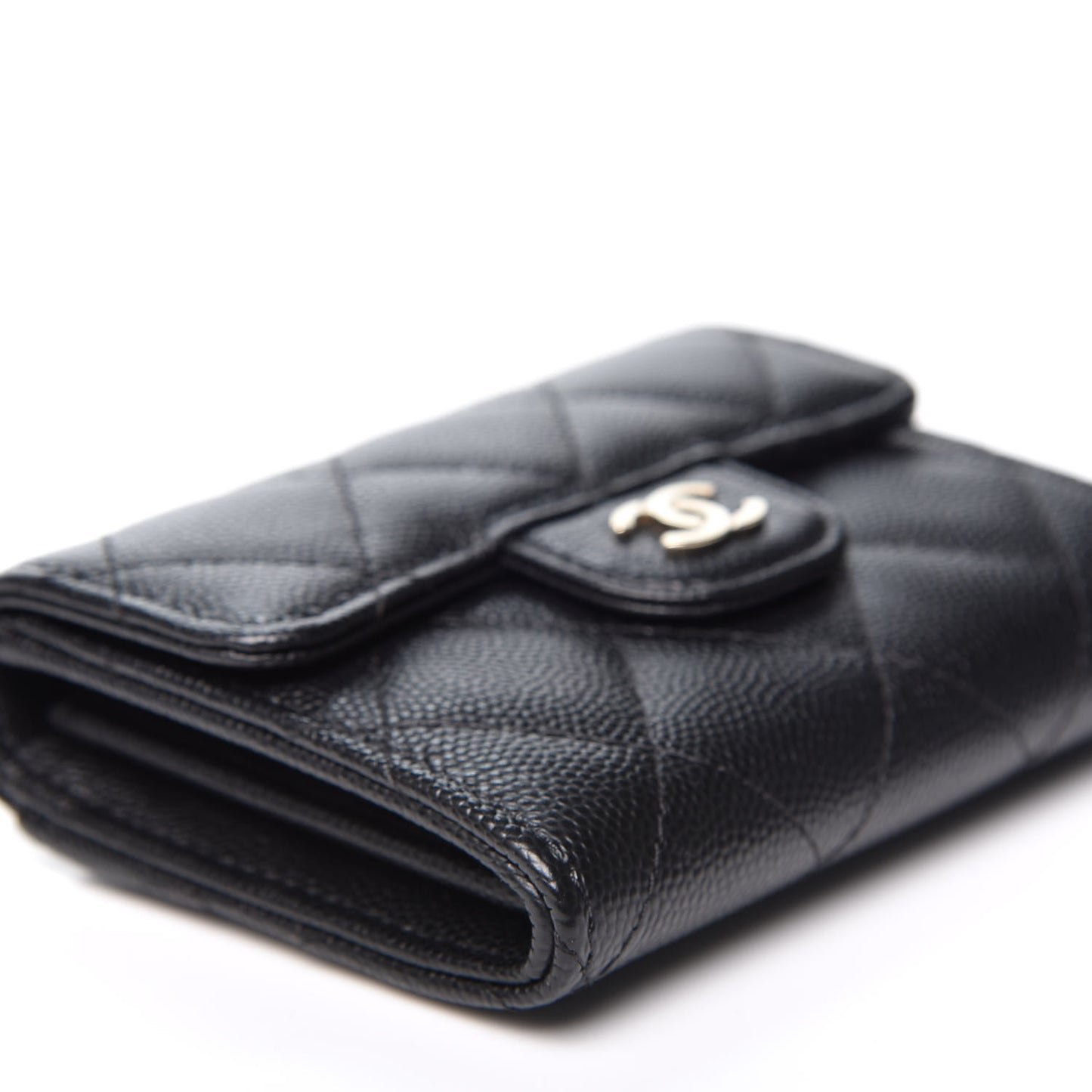 Caviar Quilted Flap Card Holder Wallet Black