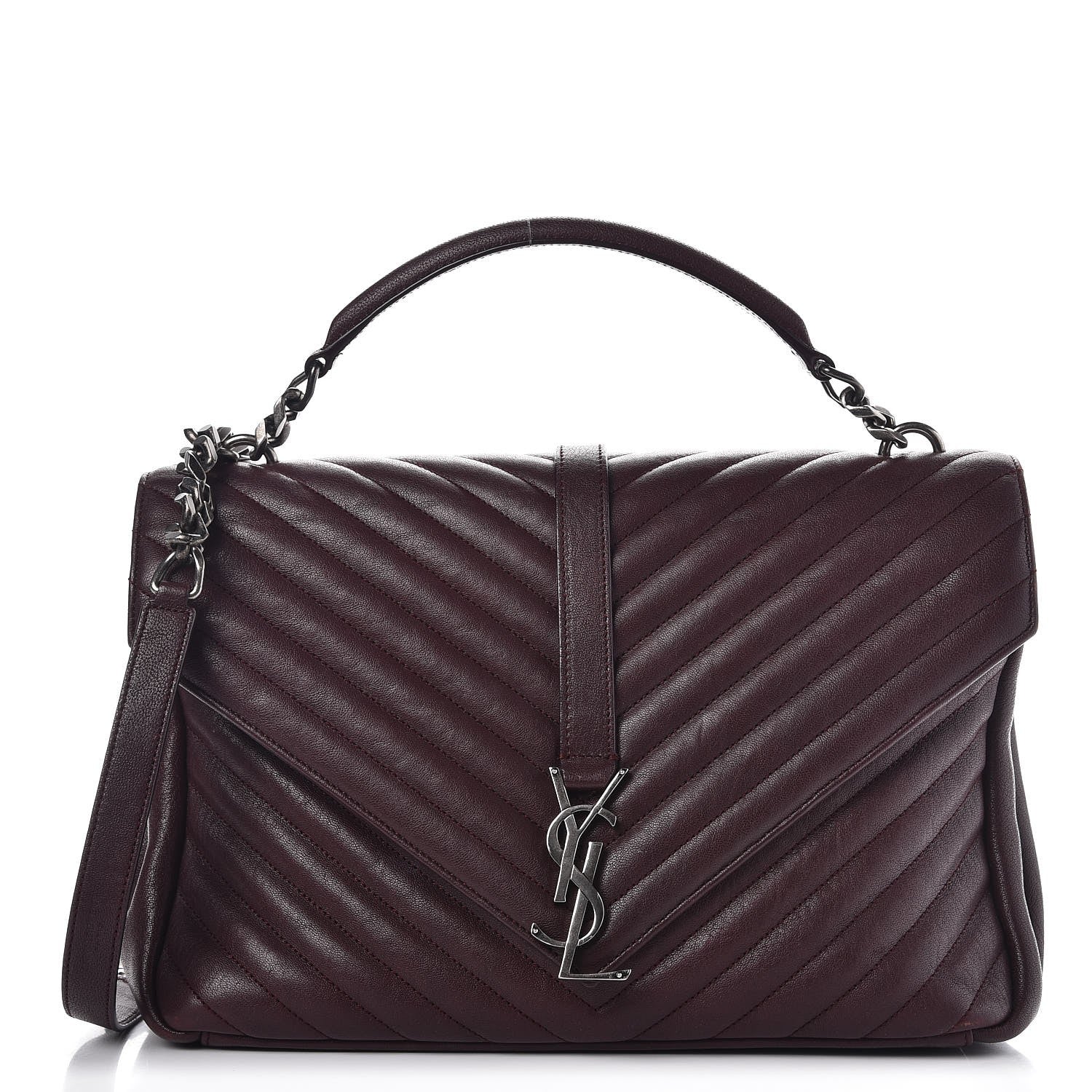 Saint Laurent Sheepskin Matelasse Chevron Monogram Large College Satchel Amaranto 1 of 10